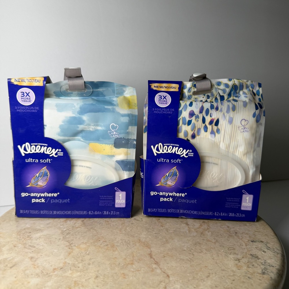 Kleenex Go-Anywhere Pack 30ct 2pk Blue Floral Ultra Soft Portable Tissues